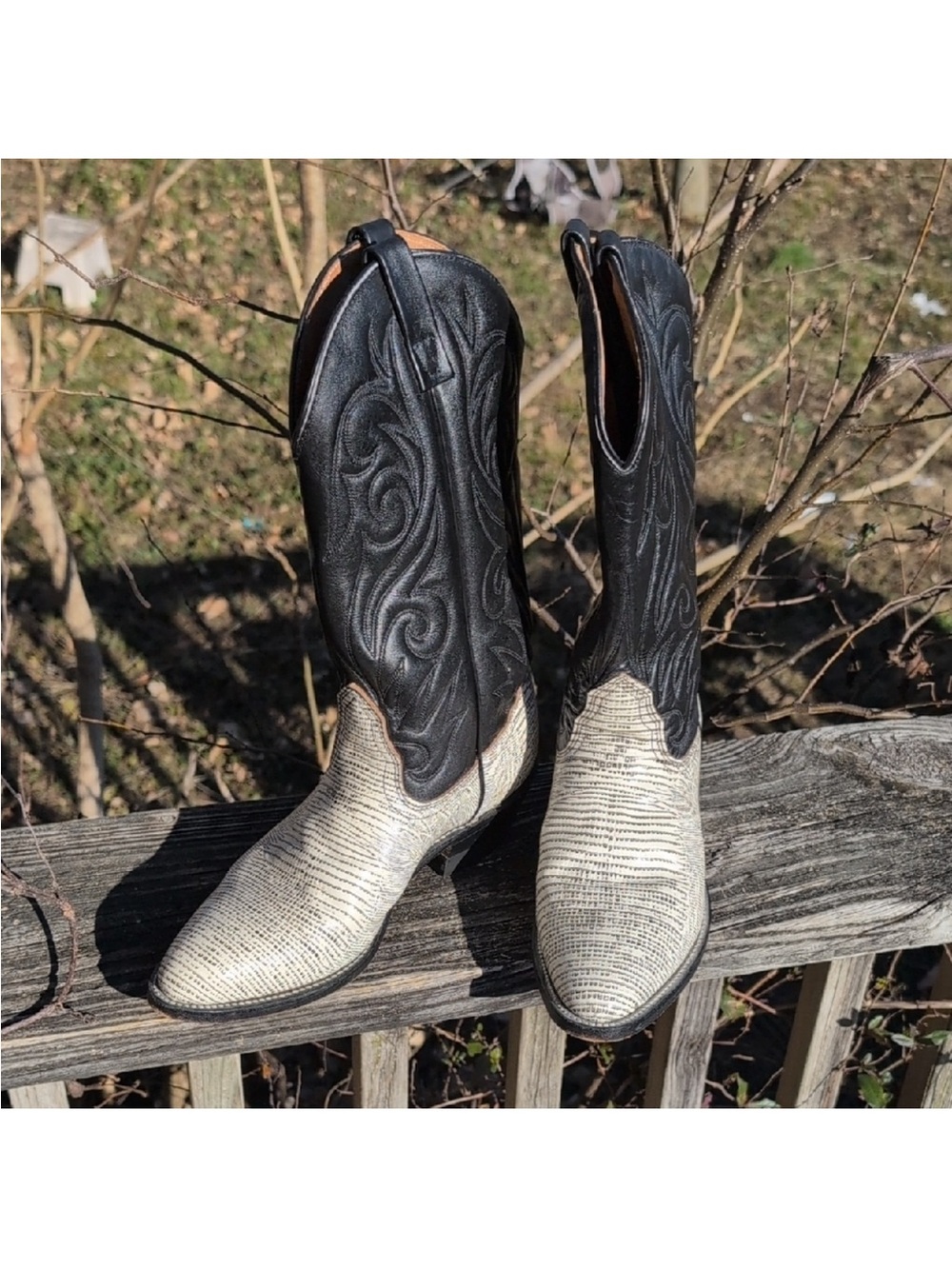 Snakeprint Reptile Genuine Leather Two ToneWestern Cowboy Boots